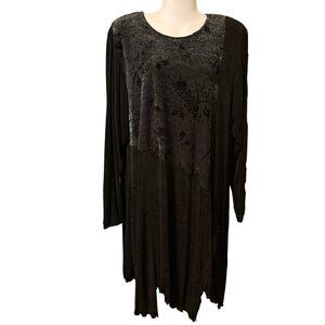 AHNI Women's Black BurnOut Velvet Slinky Tunic Top L/Xl Lagenlook Art To Wear